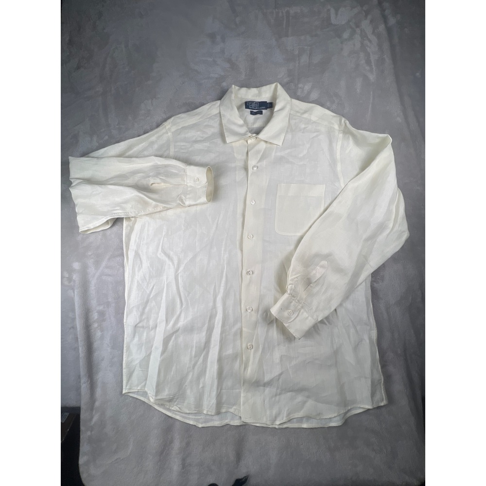 Polo Ralph Lauren Bonnard Ivory 100% Linen Button Down Shirt Mens Large L